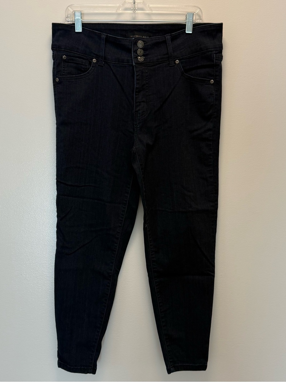 Women's Dark Blue Skinny Jeans with Triple-Button Front